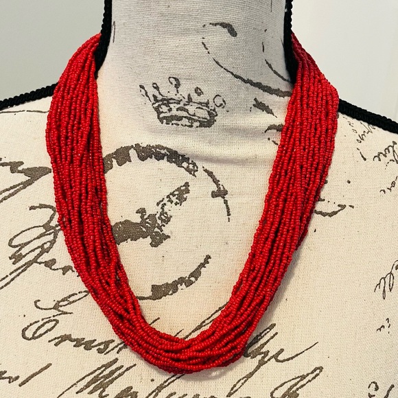 Vintage Multi strand Native American Red Coral Seed Bead Woven Torsade Necklace. - Picture 12 of 14